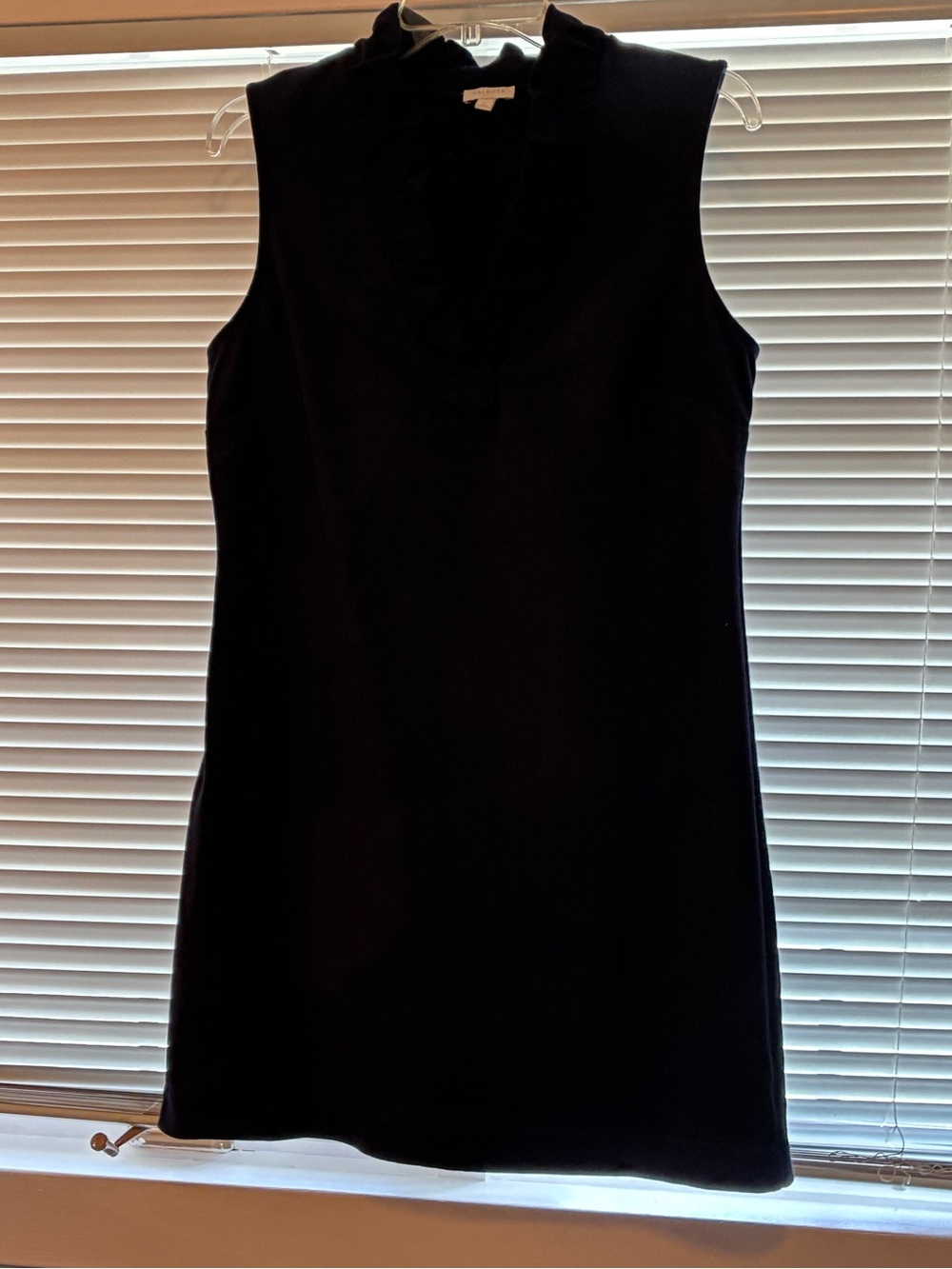 Talbots Navy Sleeveless Ruffle V-Neck Dress